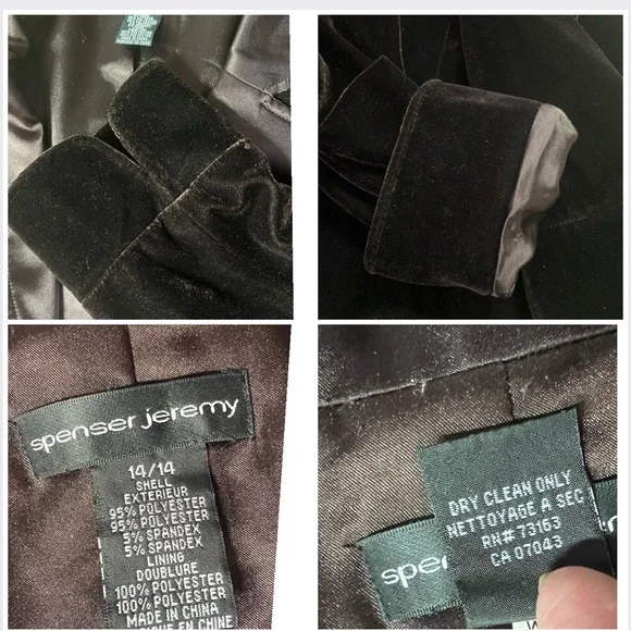 Vintage 90s Espresso Brown Velvet Blazer w/ Satin Shawl Collar & Bow Closure” - Picture 16 of 16